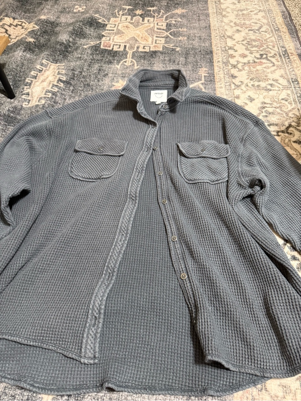 aerie Gray Waffle-Knit Button-Up Shirt Jacket